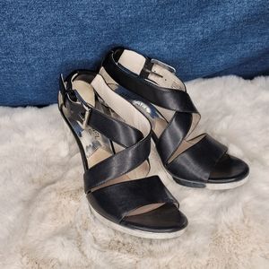 MICHAEL Michael Kors Black/Silver Wrap Heels 6M